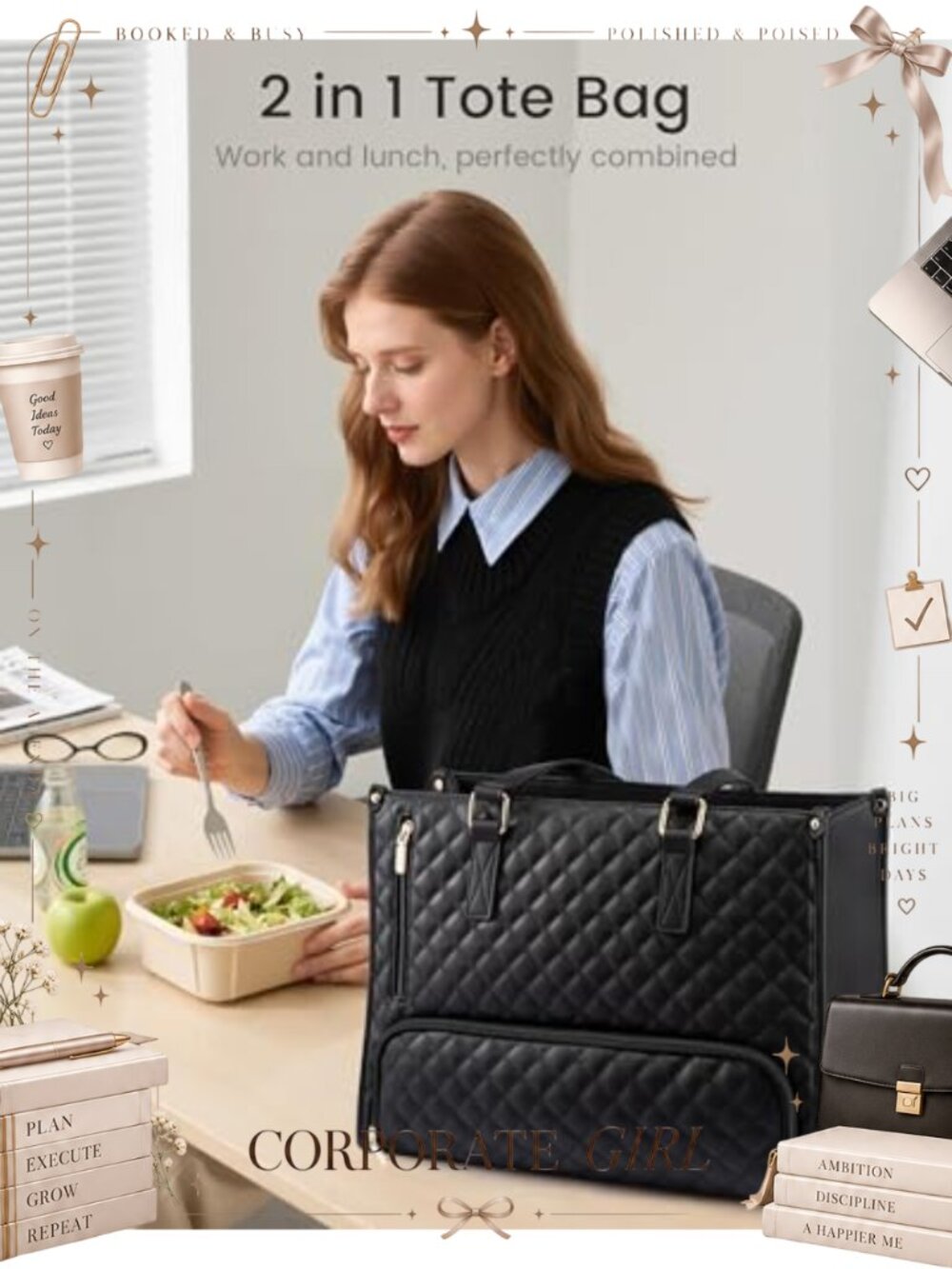 Insulated Lunch Tote Bag 15.6 Inch Laptop Compartment with Wallet - Picture 5 of 6